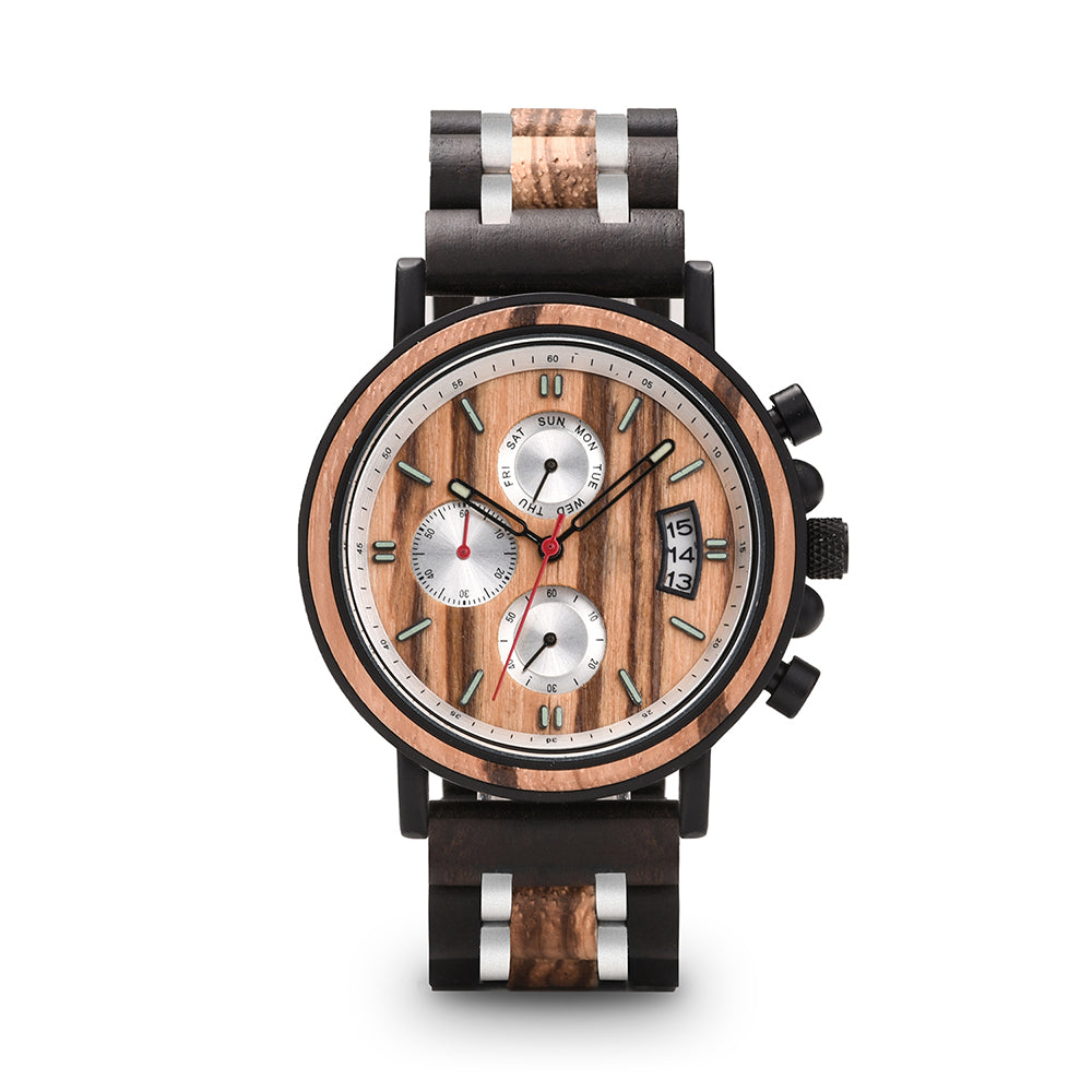 Orologio da uomo in legno luminoso