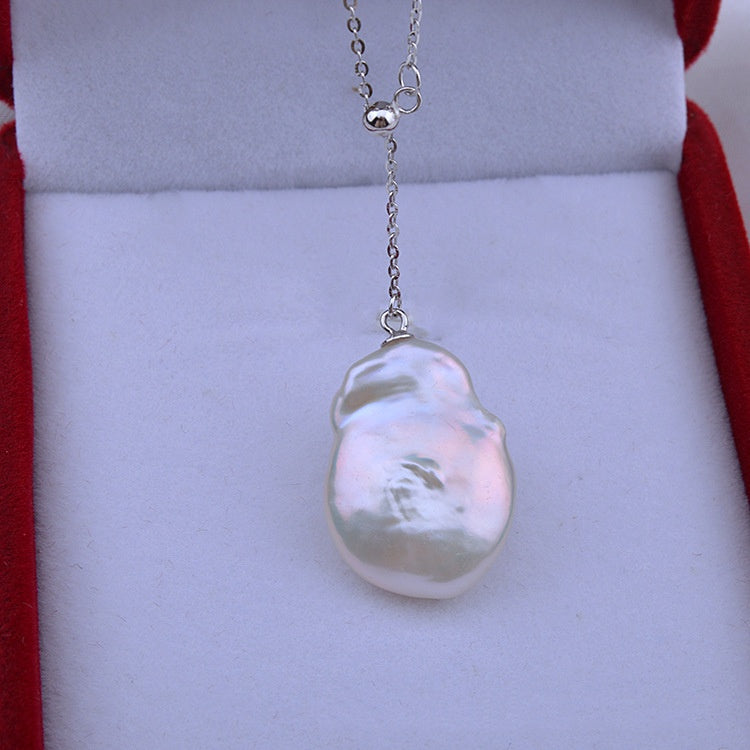Collana perla barocca bottone argento