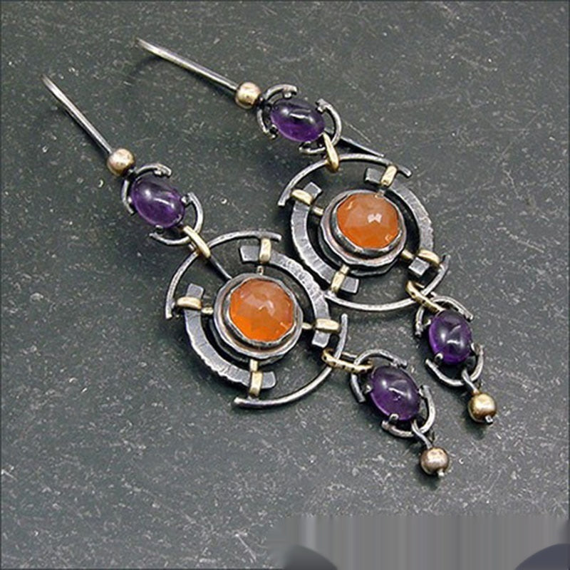 Orecchini arancione viola geometrici