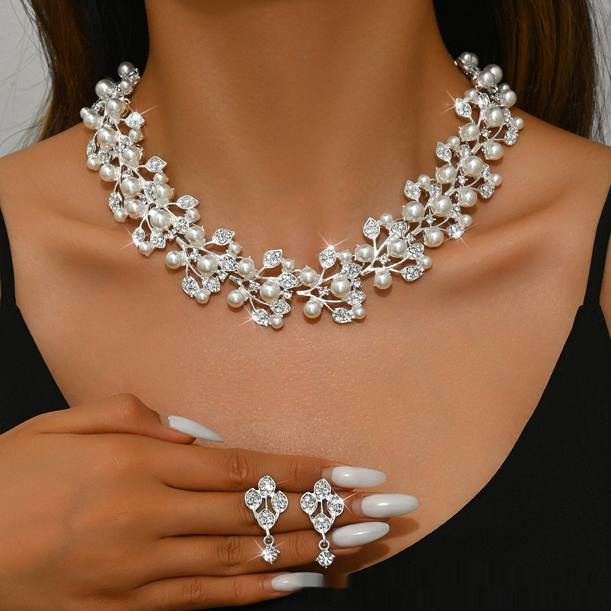 Set gioielli perle a foglia