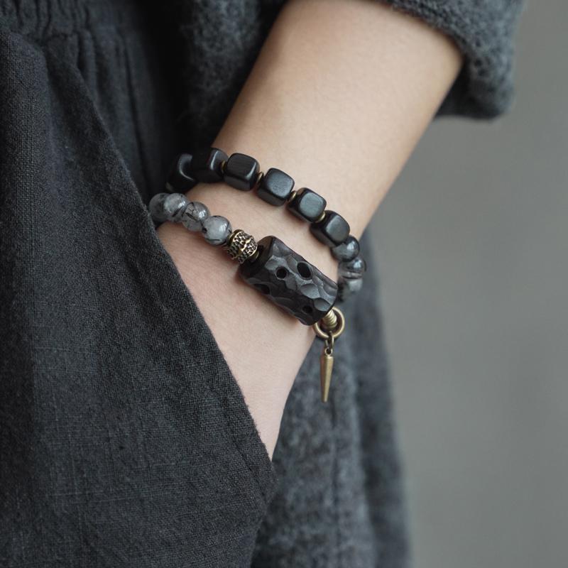 Bracciale cristallo nero etnico