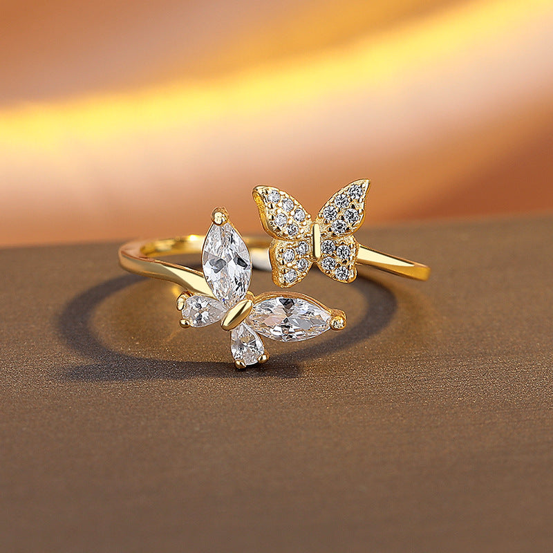 Anello farfalla argento aperto