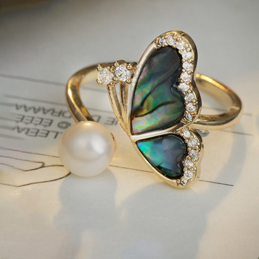Anello farfalla perla d'acqua dolce