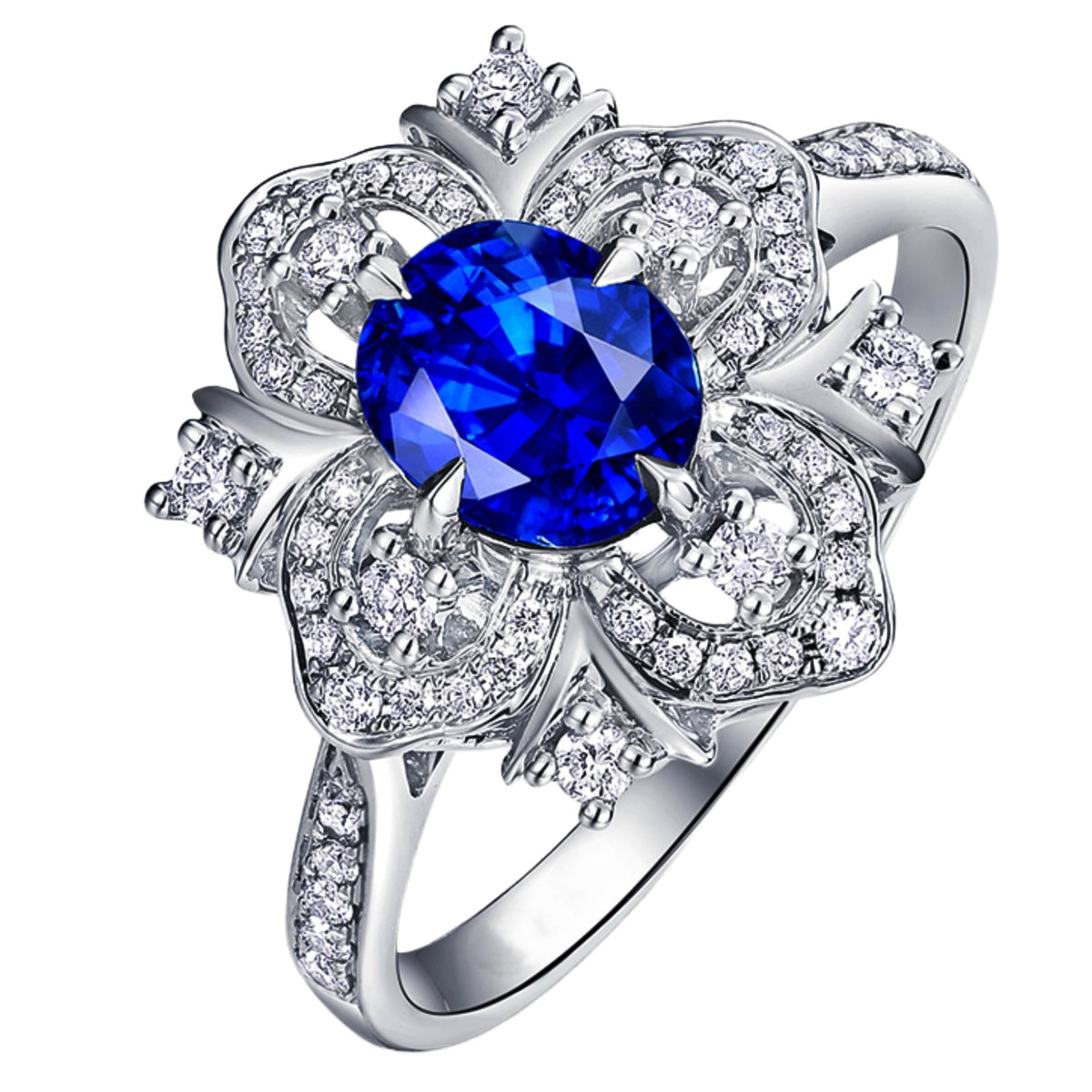 Anello Fiore Diamante Blu