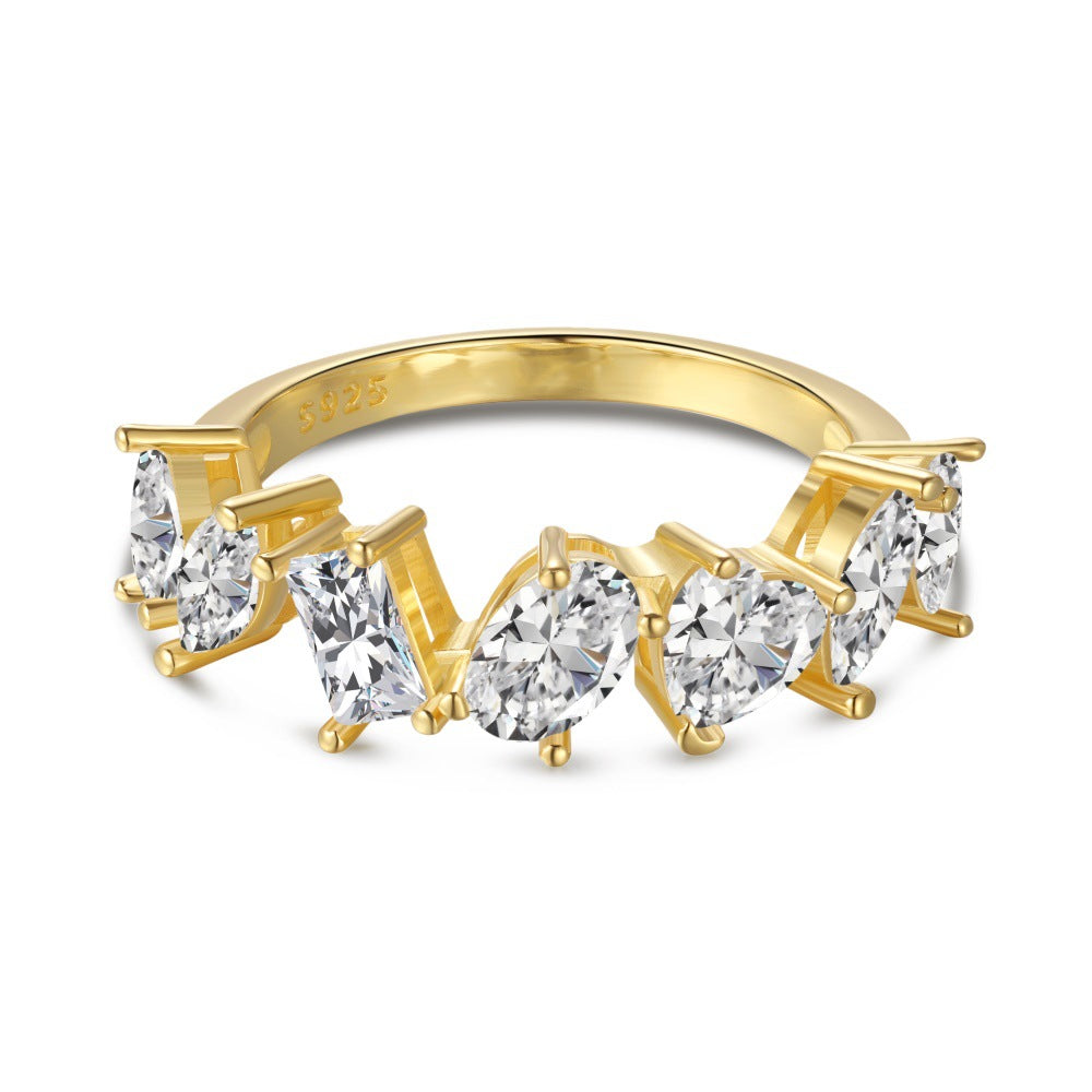 Anello argento geometrico con zirconi