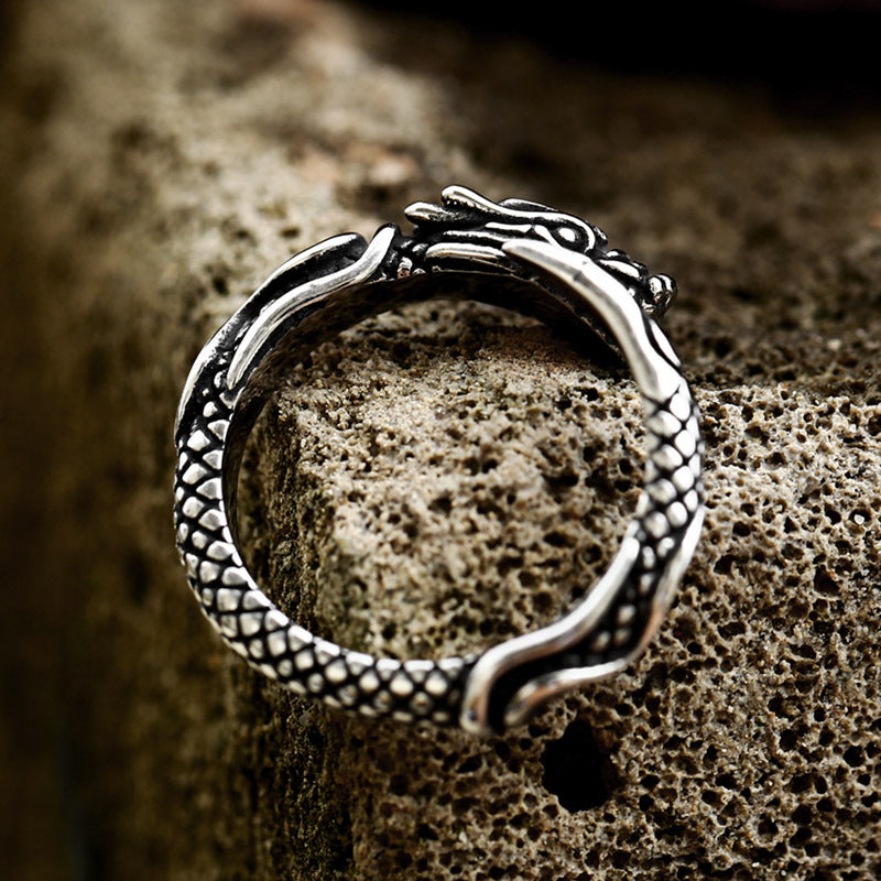 Anello acciaio drago