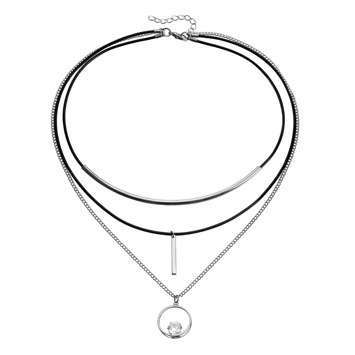Collana pelle triangolo con zirconi
