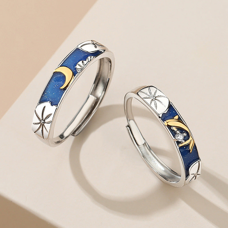 Anello coppia luna e loto