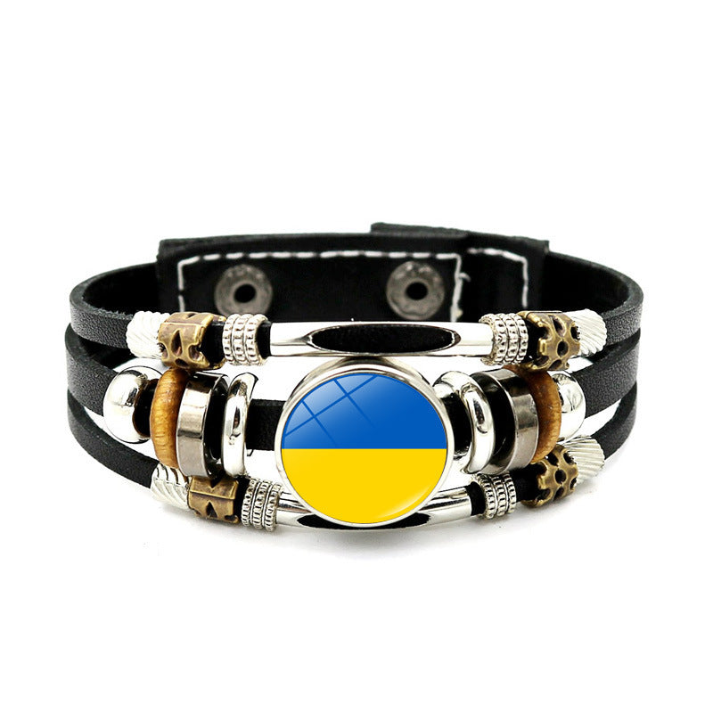 Braccialetto pelle intrecciata bandiera ucraina