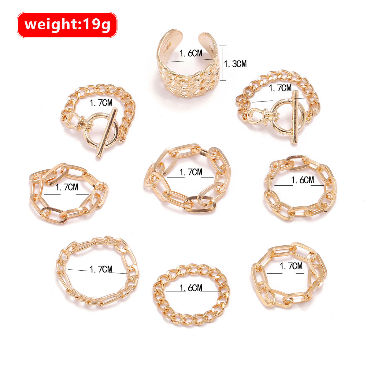 Set 9 Anelli Catena in Oro