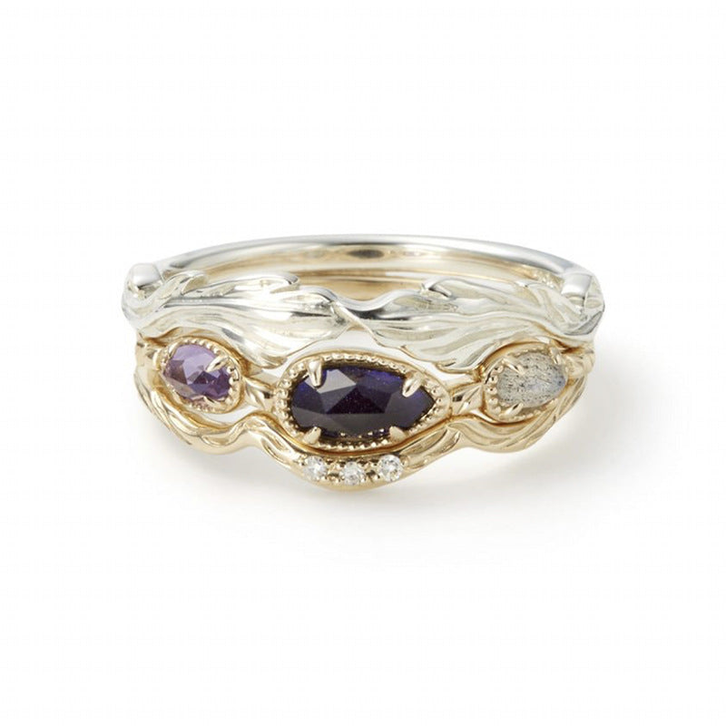 Anello ametista e labradorite stile giapponese