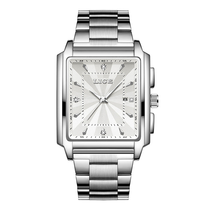 Orologio uomo quadrato acciaio quadrante grande