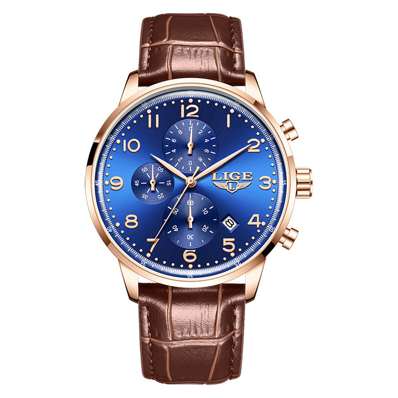 Orologio meccanico calendario con cinturino in pelle