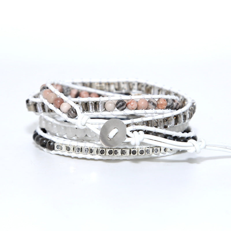 Bracciale pelle intrecciato con legno