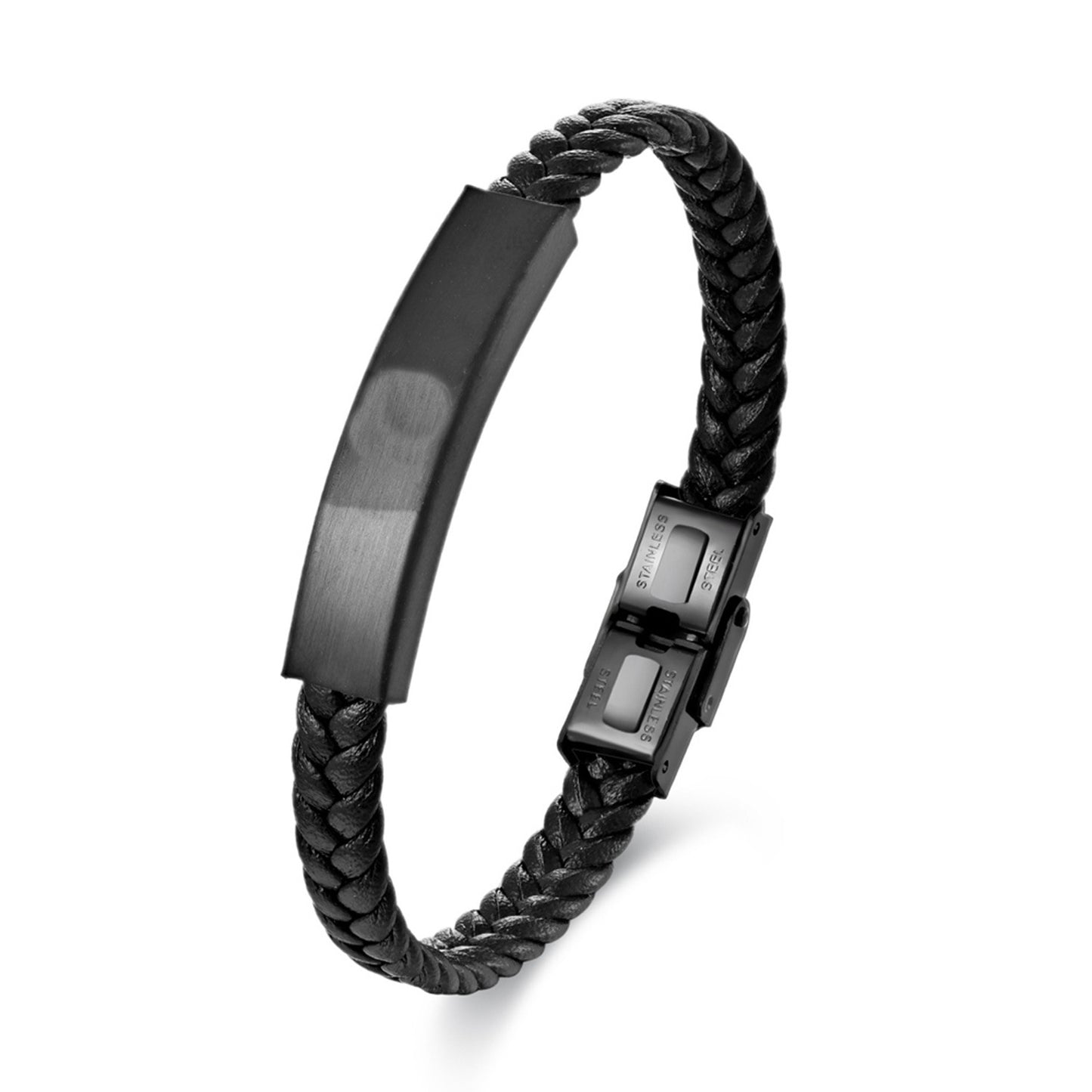 Bracciale pelle intrecciata acciaio titanio da uomo