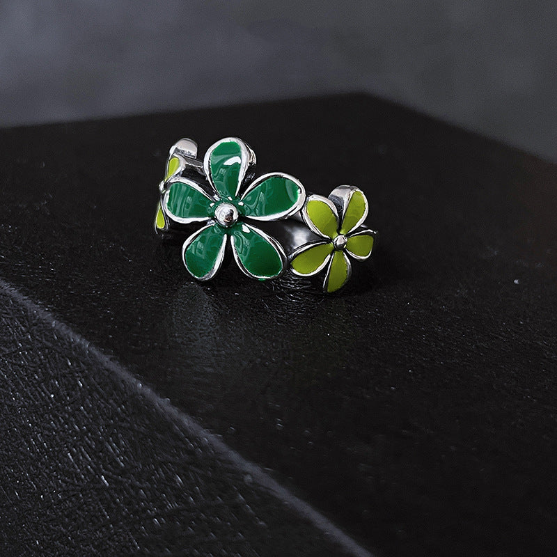 Anello fiore verde smaltato