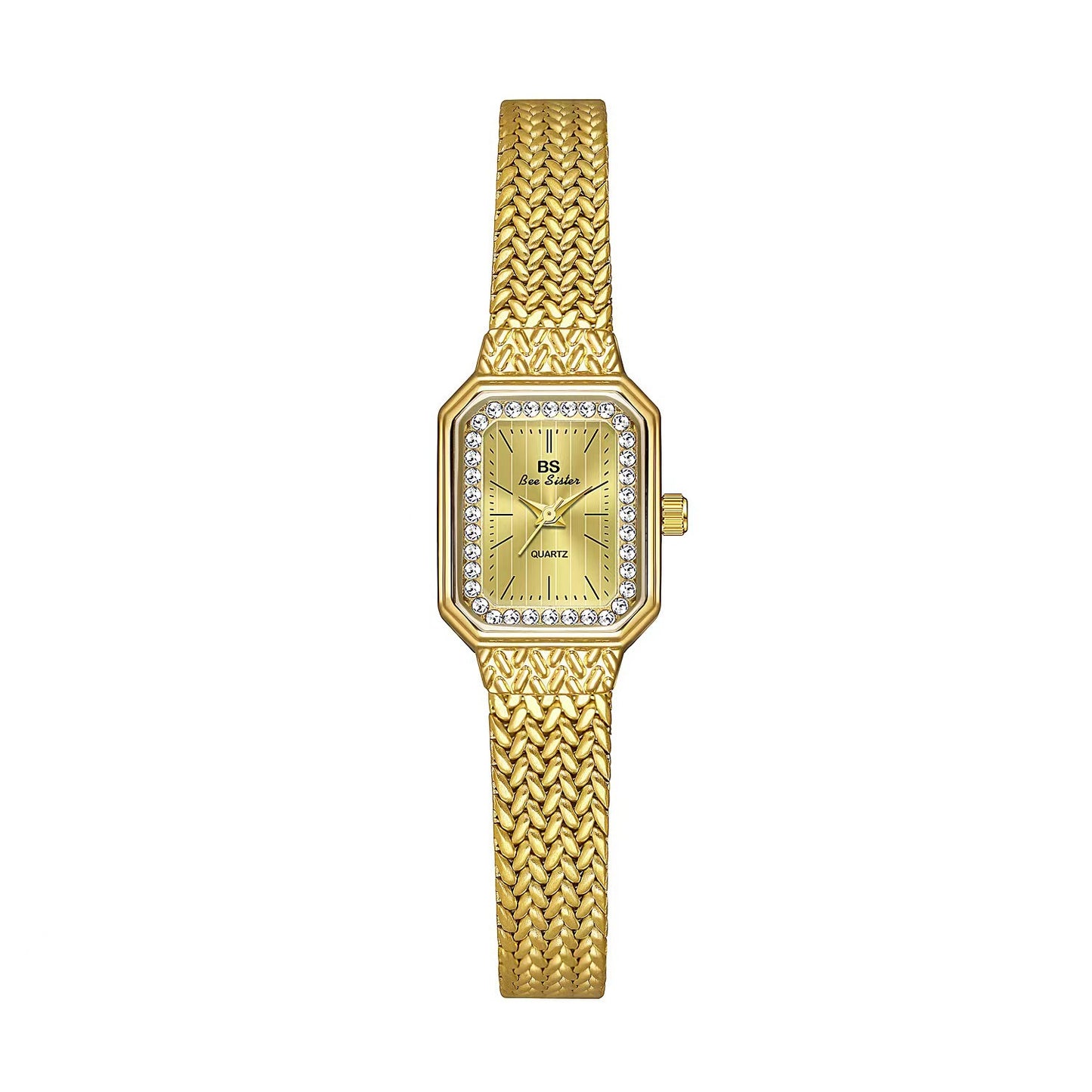 Orologio quadrato a mesh dorato