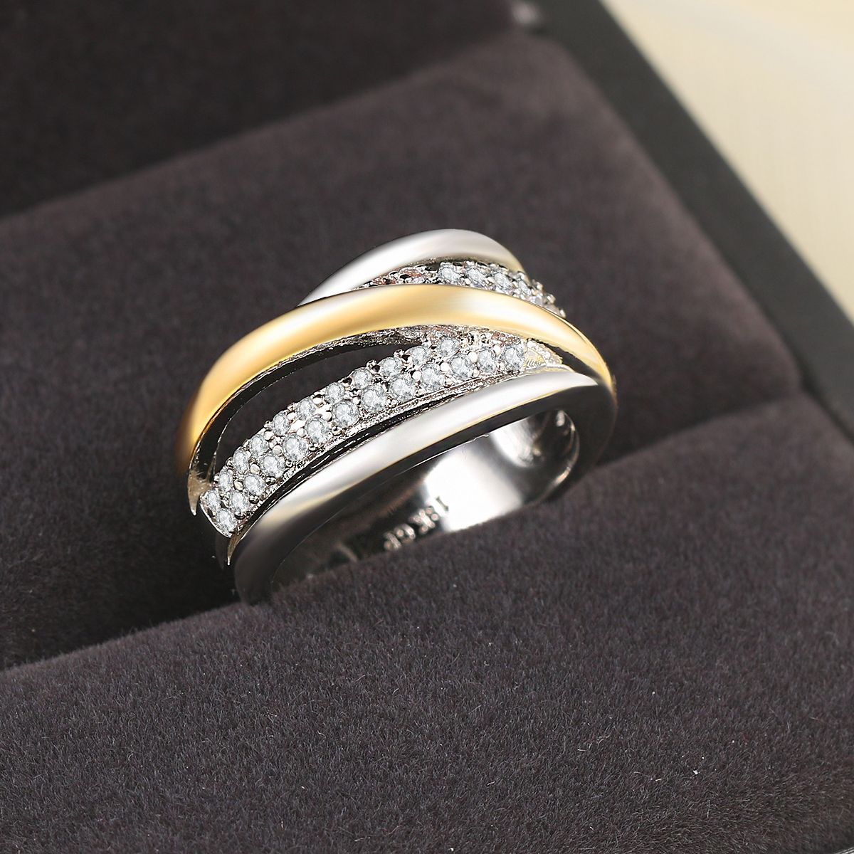 Anello bicolore zircone