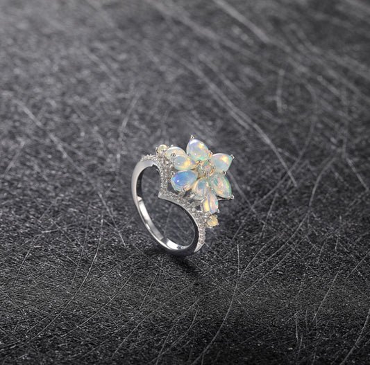 Anello argento opale fiori