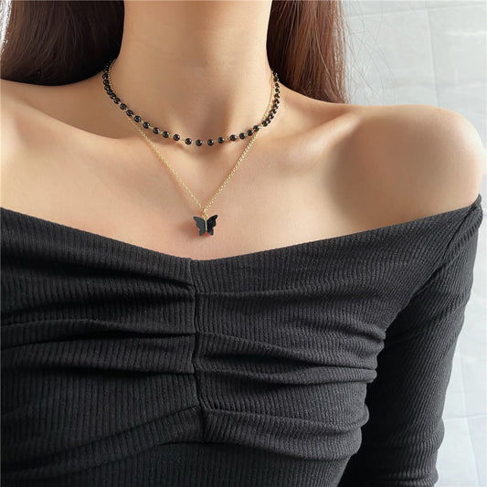 Collana farfalla perla nera