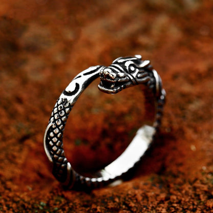 Anello acciaio drago
