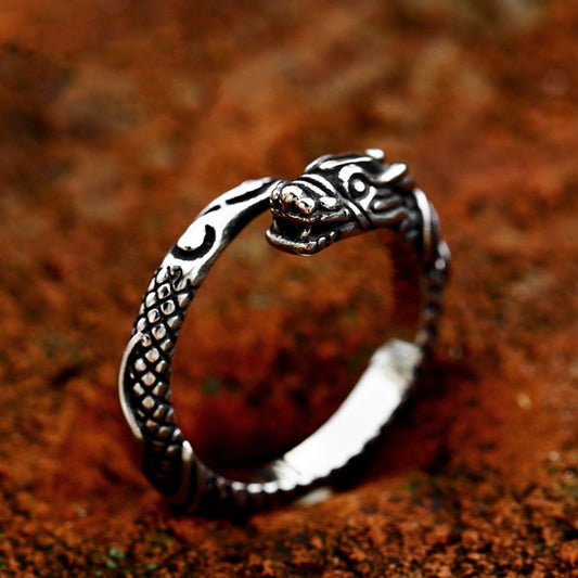 Anello acciaio drago