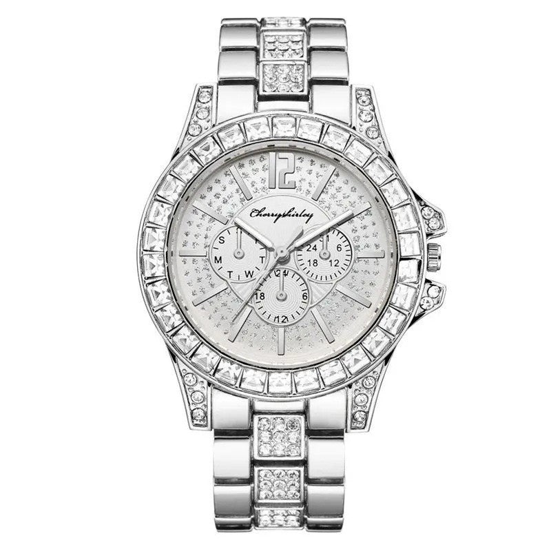 Orologio cronografo acciaio con diamanti