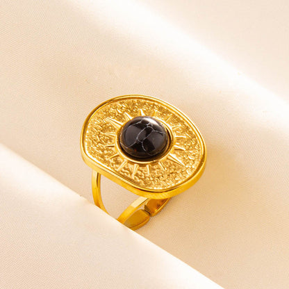 Anello geometrico retrò acciaio inox