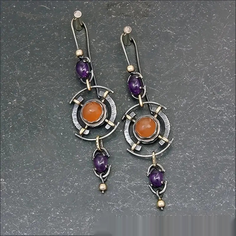 Orecchini arancione viola geometrici