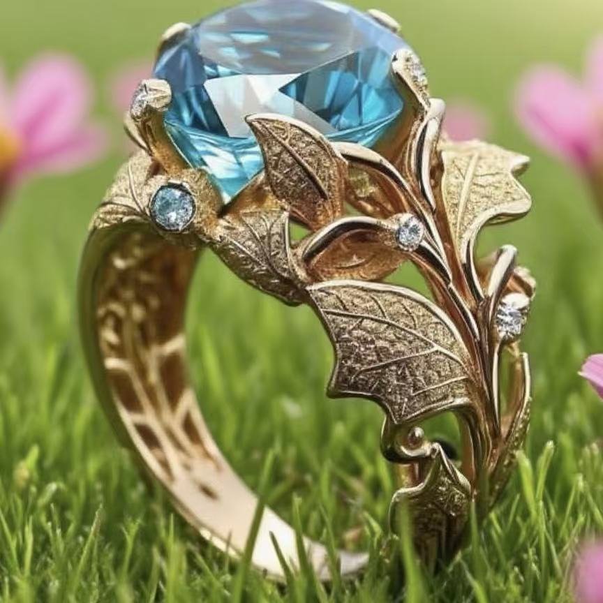 Anello placcato oro pietra blu