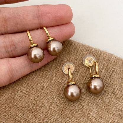 Orecchini perla clip champagne