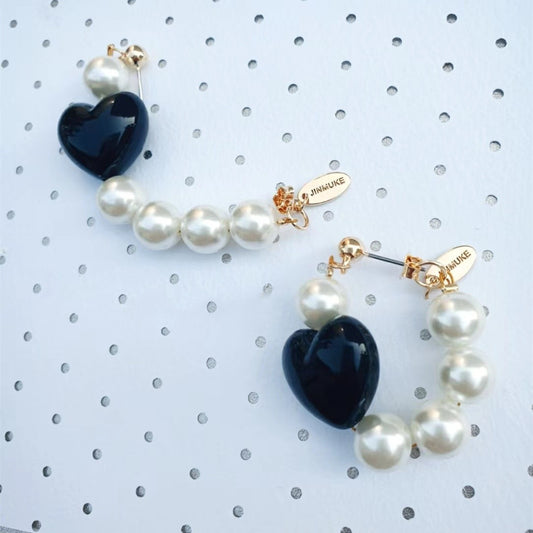 Collana Cuore Nero Perline
