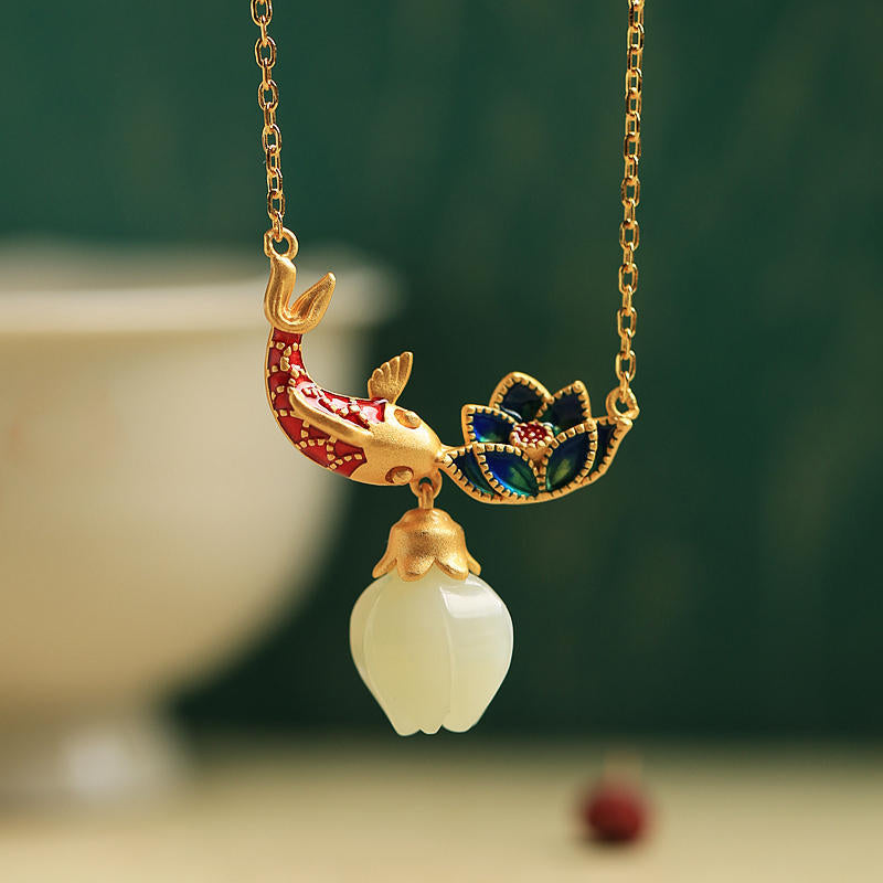 Collana giada loto carpa