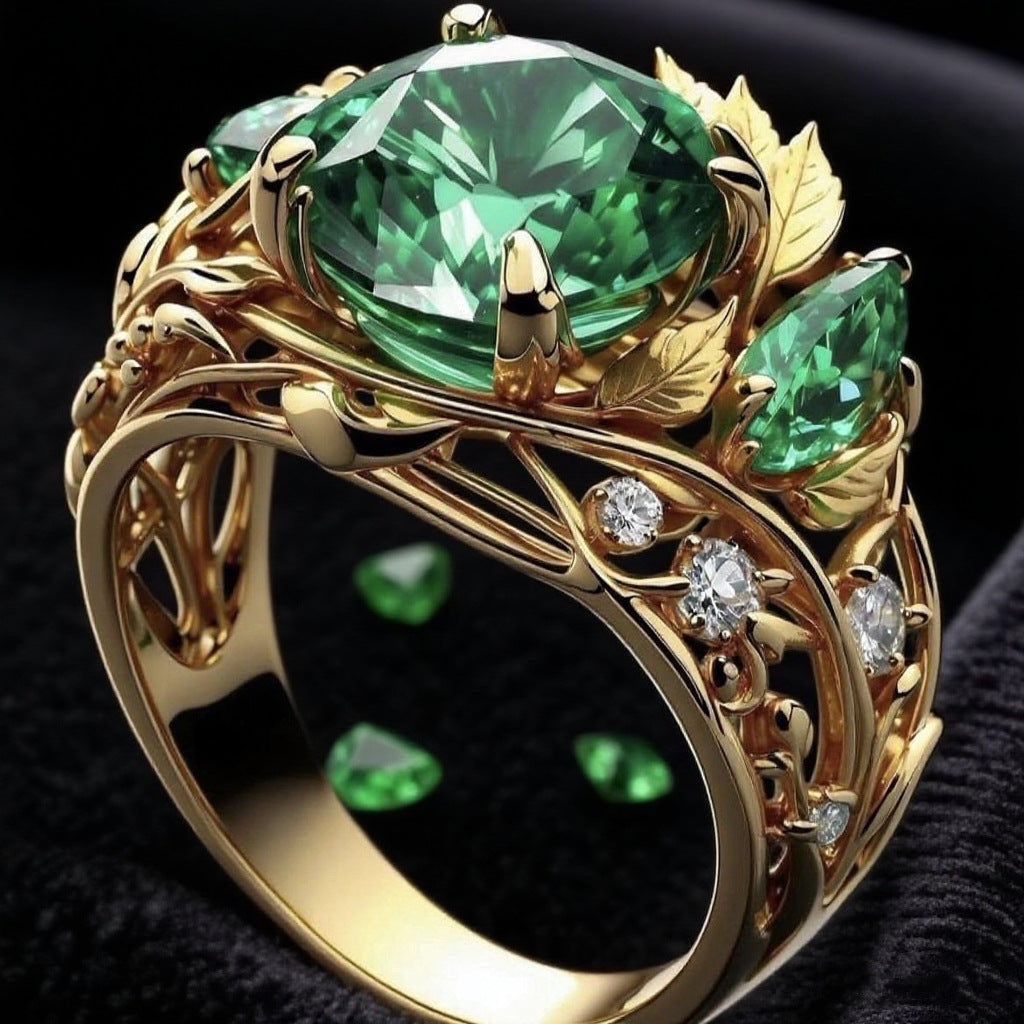Anello smeraldo e diamanti con decoro floreale