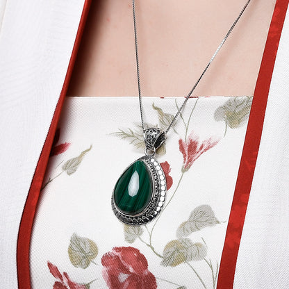 Collana argento ciondolo goccia verde