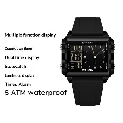Orologio sportivo quadrato con quadrante grande