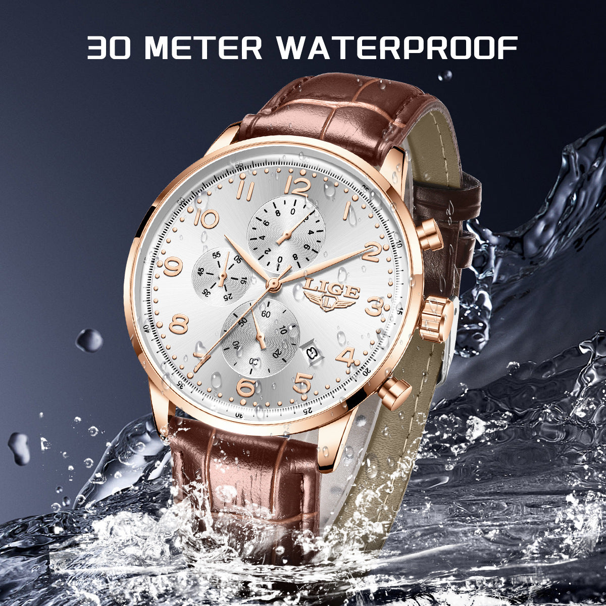 Orologio meccanico calendario con cinturino in pelle