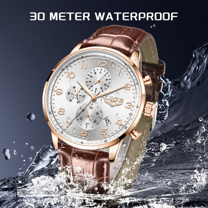 Orologio meccanico calendario con cinturino in pelle