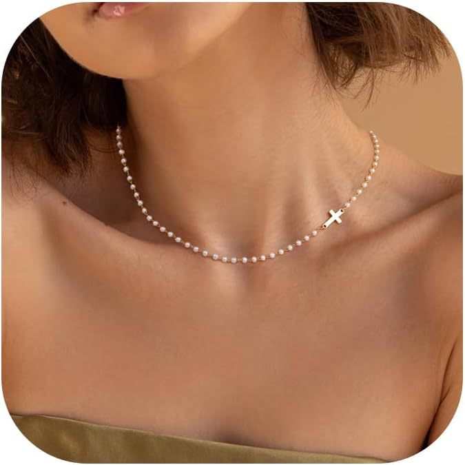 Collana pendente croce perla