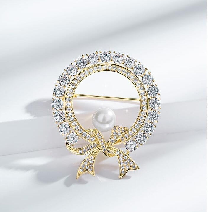 Spilla Fiocco Strass e Perla