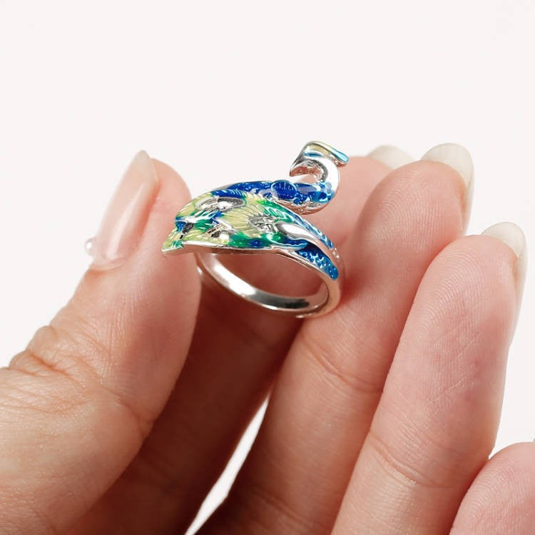 Anello pavone smaltato