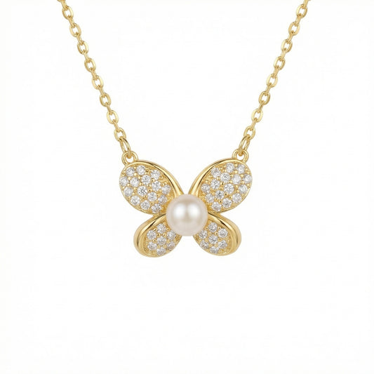Collana farfalla perla pavé