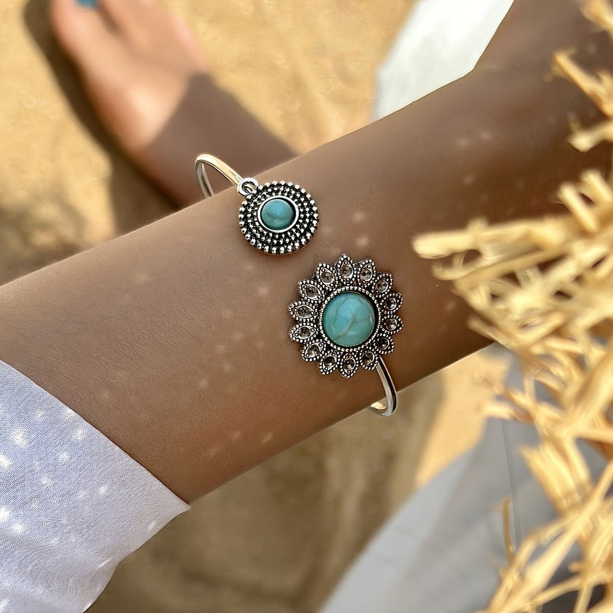 Bracciale boho turchese foglia