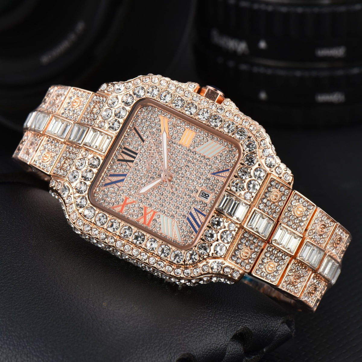 Orologio quadrato con cristalli da uomo