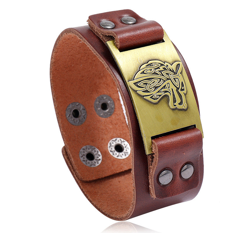 Bracciale vichingo pelle testa di lupo