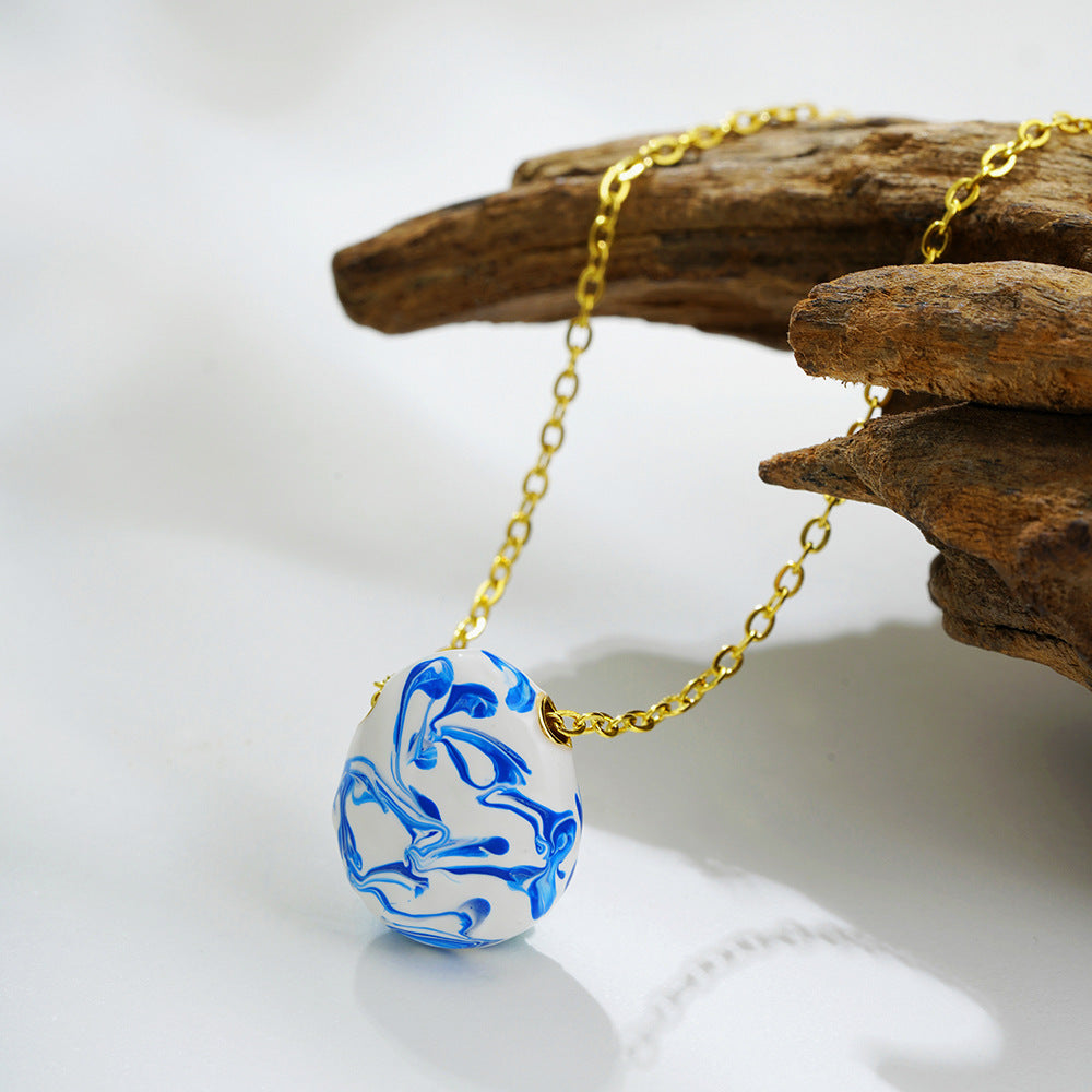 Collana ceramica blu e bianca