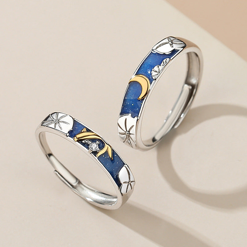 Anello coppia luna e loto
