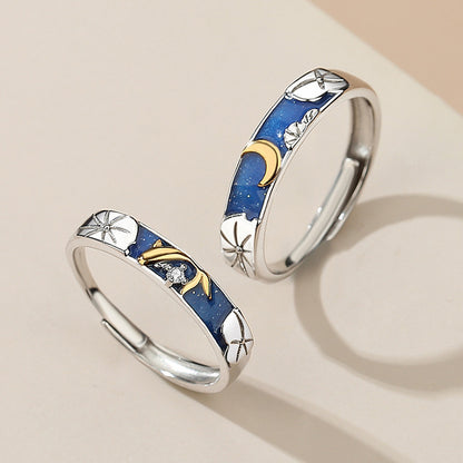 Anello coppia luna e loto