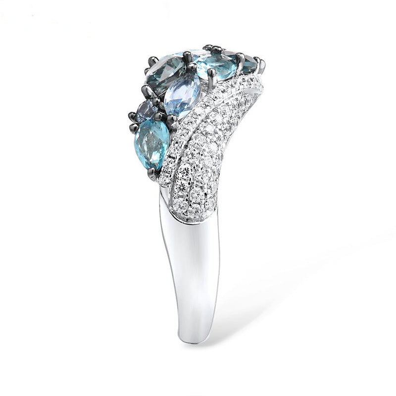Anello zircone blu mare argento