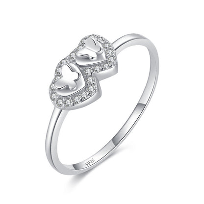 Anello argento cuore e farfalla